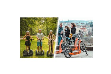 Tour privado de 4 horas por Praga en scooter autoequilibrado y bicicleta eléctrica o scooter eléctrico con recogida